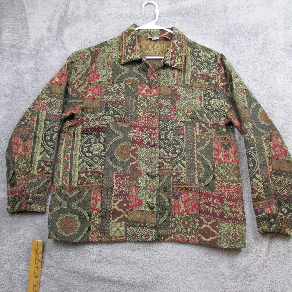 Chico's Jacket Womens 3 Multicolor Geometric Tapestry Button Front Bohemian
